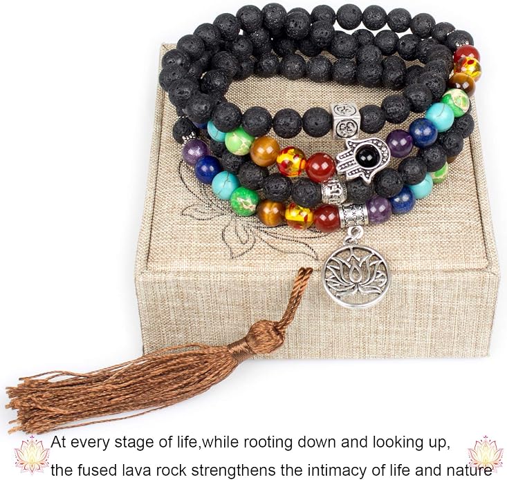 108 Mala Beads Necklace 7 Chakra Tree of Life Pendant Prayer Buddha Bracelets Healing Stone Yoga Men Women Jewelry
