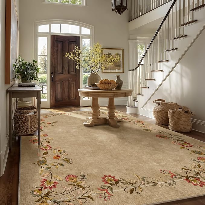 6x9 Area Rugs for Living Room: Washable Bedroom Rug Stain Resistant Non Slip Low Pile Ultra Soft Faux Wool Lightweight Large Rugs for Dining Room Kitchen Farmhouse Nursery Entryway Home Office Indoor