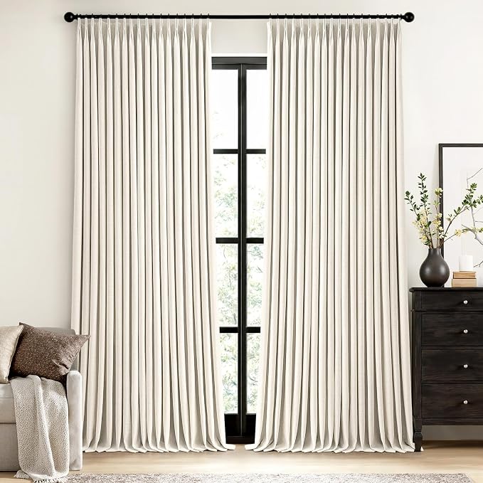 MIULEE Pinch Pleated Blackout Curtains Extra Wide 60 Inches, Natural Linen Blend for Sliding Doors, Memory Trained Thermal Insulated Drapes for Bedroom Living Room, 90 Inches Long, 2 Panels