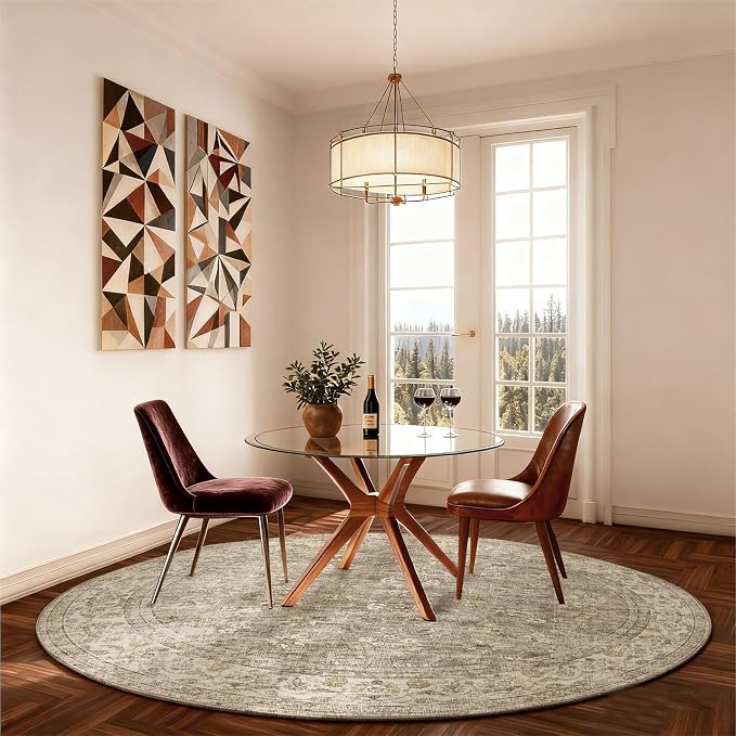 4x4 Round Bedroom Rug Washable: Living Room Rug Stain Resistant Non Slip Low Pile Small Area Rugs for Bedroom Kitchen Entryway Living Room Bedside Office Dorm Kids Room Entrance