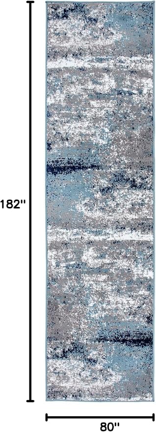 Rugshop Watercolor Distressed Modern Bohemian Runner Rug Blue 2'7" x 6'