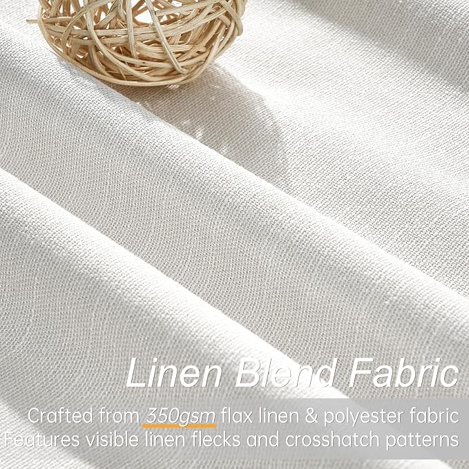 Topfinel Snow White Blackout Linen Curtains 102 Inches Long for Bedroom Back Tab 100% Black Out Curtains Memory Shape Noise Reducing Rustic Farmhouse Living Room Darkening Window Drapes 2 Panels