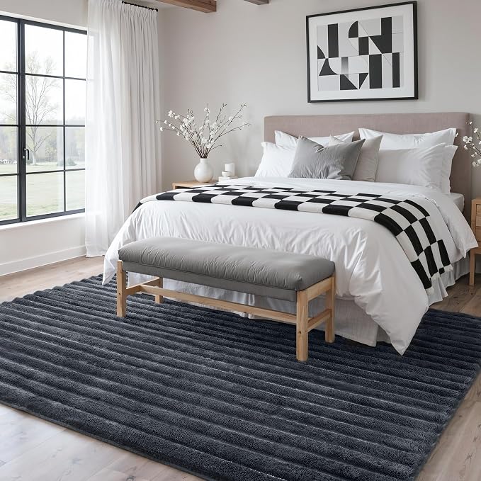 GENIMO 8x10 Area Rug for Bedroom, Soft Non Slip Fuzzy Carpet for Kids Girls and Boys, Shag Fluffy Solid Plush Rugs for Living Room, Dorm, Nursery, Playroom, Home Decor Aesthetic, Grey