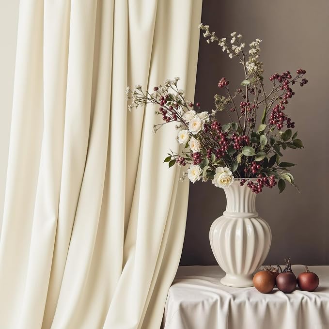 72 Inch Long Curtains Velvet 2 Panel Soft Lightweight Light Dimming Dining Room Darkening Luxury Living Room Curtain for Girls Bedroom Nursery Off White Darkening Thermal Drapes Length Ivory Off White