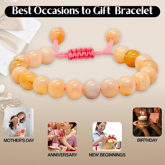 Amazing Gemstone Canadian Flower Agate Bracelet for Women Men's Gifts - Protection Healing Crystal Bracelet - 8mm Gemstone Beaded Adjustable Bracelet Pulseras para Hombres Mujer Stocking Stuffers