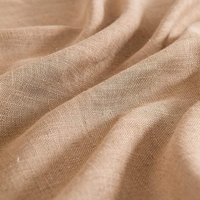 MIULEE Light Brown Short Linen Curtains 45 Inch Length 2 Panels for Kitchen Bedroom Bathroom, Soft Thick Linen Textured Basement Window Drapes Semi Sheer Light Filtering Back Tab Burlap Look Decor