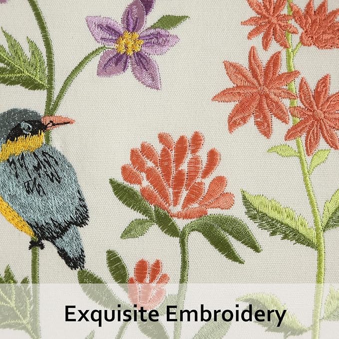 Embroidered Throw Pillow Covers 16 x 16 Set of 2 Vintage Birds with Flowers Pillow Cover Farmhouse Pillow Cushion Cases Summer Decorative Pillowcases Home Decor Square Floral Pillow Case