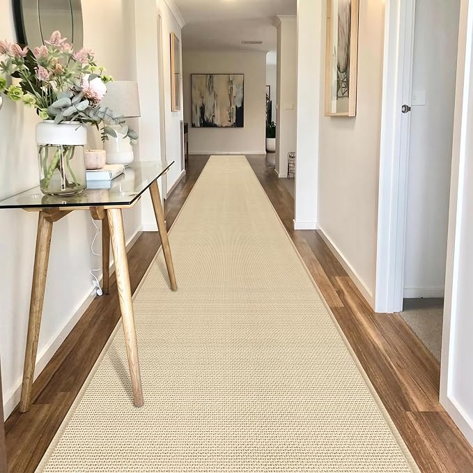 GOYLSER 18ft Jute Running Rugs for Hallway, Kitchen Rug Runner Non Slip Washable Hall Runner Rug, Beige Runner for Kitchen Floor Non Slip