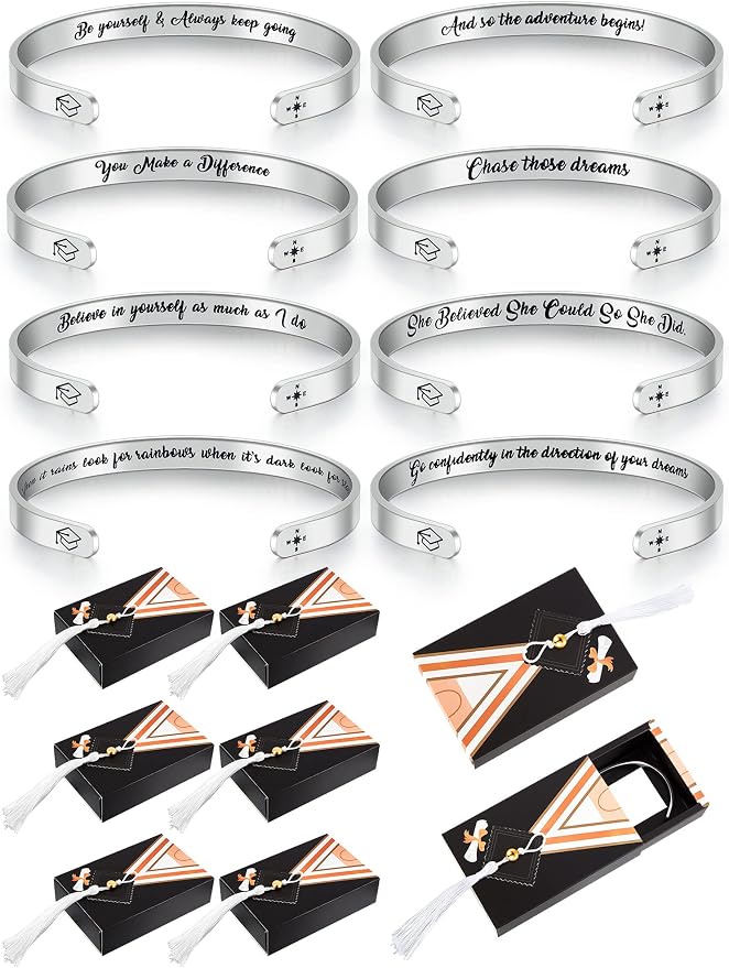 Yinkin 16 Pcs Class of 2026 Graduation Gifts Inspirational Graduation Bracelets Graduation Cuff Bangle Jewelry Appreciation Gift Ideas with Gift Box