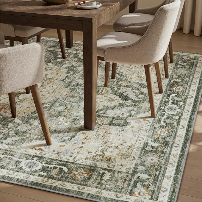 PADOOR 5X7 Area Rug,Rugs for Living Room,Soft Olive Rugs for Bedroom,Machine Washable Rug Non Slip Carpet for Dining Room Living Room Bedside Office