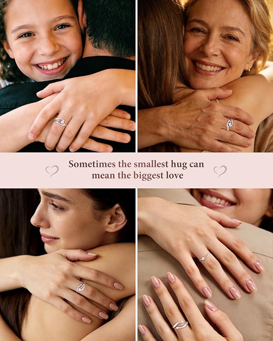 2-in-1 Hug Letter Ring for Women Sterling Silver Moissanite Heart Ring with Personalized Initial with “Always With You” Message Gift for Mom Daughter Granddaughter Girlfriend