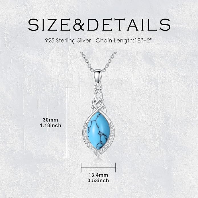 PELOVNY Celtic Knot Necklaces for Women 925 Sterling Silver Gemstone/Birthstone Teardrop Infinity Necklace Irish Celtic Pendant Jewelry Gifts for Mom Daughter Wife