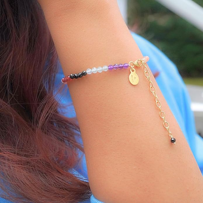 Faceted Bracelet for Women, Certified 925 Sterling Silver with 18K Gold Vermeil Healing Crystal Bracelets for Women - Crystals and Healing Stone Bracelet Women Jewelry for Gift