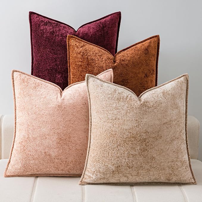 a moment Throw Pillow Covers 20X20 Inch 4 Packs,Soft Velvet Decorative Pillow Cases with 3D Ice Flower,Texture Modern Accent Cushion Covers for Sofa Couch Home Decor Desert Rose