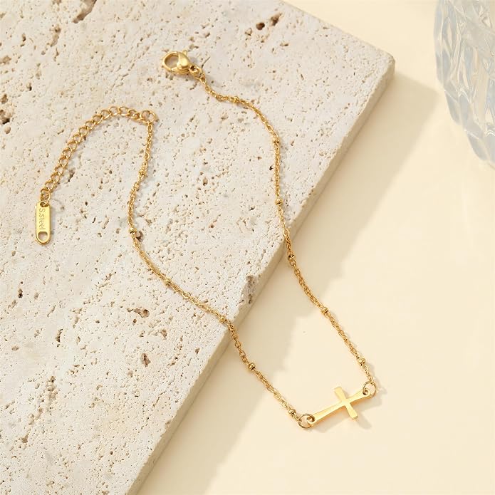 Dainty Ankle Bracelets for Women 18K Gold Plated Satellite Beaded Herringbone Lip Chain Anklets Simple Minimalist Summer Beach Foot Jewelry Christmas Gifts
