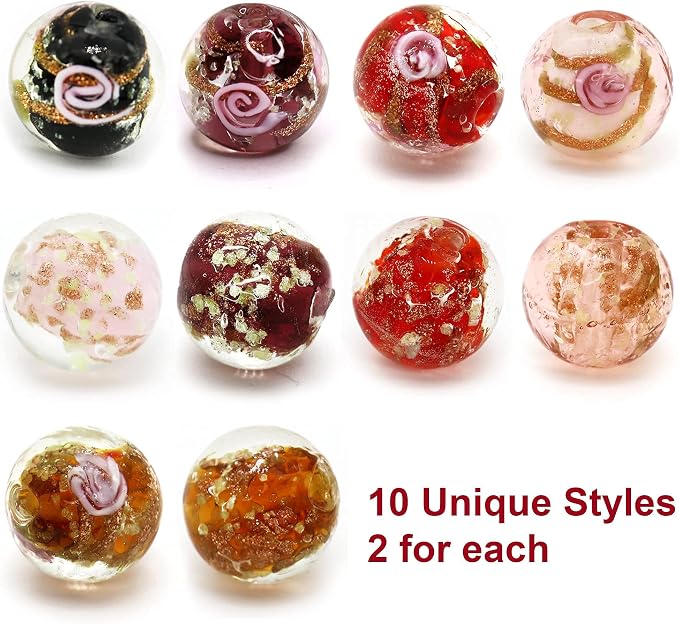 Artsy Crafts 40 Pcs Assorted Glow in The Dark Firefly Beads 12mm European Lampwork Luminous Glass Beads for Jewelry Making Charm Bracelet Necklace Earrings Crafts (Mixed 40pcs)