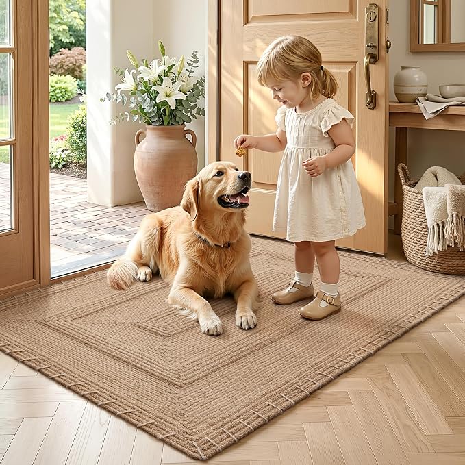 LUMI Indoor Door Mat 32"x48", Non-Slip Handwoven Jute Rug, Classic | Handcrafted Natural Jute Fibers, Reinforced Edges Resist Fraying, 0.3" Low-Profile Doormat, Non-Slip System Included