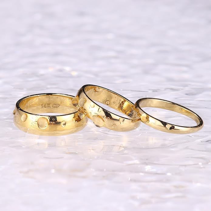Florideco 14K Gold Filled Ring for Women Men Thick Thin Pinky Thumb Ring Wedding Band Ring Non Tarnish Plain Domed Comfort Fit Size 6 to 10