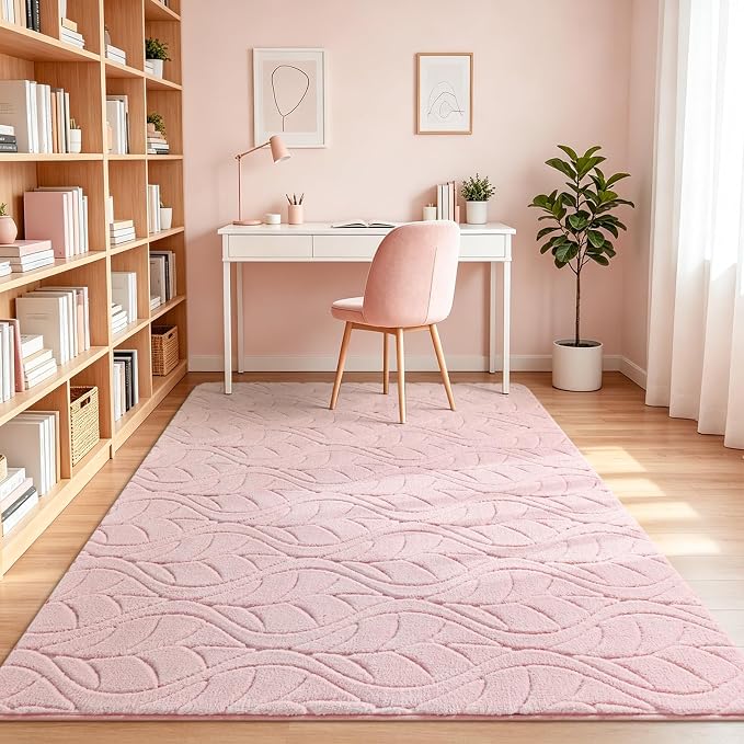Macgace Soft Area Rug for Girls Bedroom, 3x5 Pink Geometric Shag Rugs | Washable Non-Slip Backing Medium Pile Modren Fuzzy Carpet for Kids Room, Classroom, Living Room, Dorm