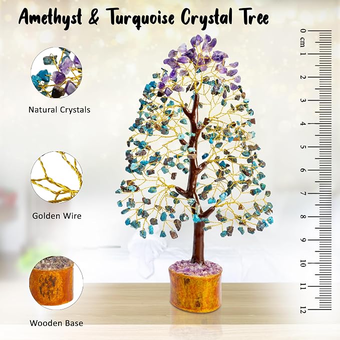 Crocon® Amethyst & Turquoise Gemstone Tree of Life, Gifts, Birthday Gifts for Women, Men & Friends, House Warming Gift New Home Decor, Birthday Gift for Mom, Unique Home Office Decor Presents Idea