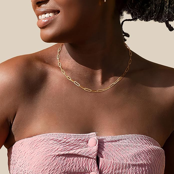 Jewlpire 925 Sterling Silver Plated Rope/Cuban/Paperclip/Herringbone Chain Necklaces for Women, 18K Gold Plated Chain Necklace,Hypoallergenic Women's Chain Necklaces 16+3 Inch