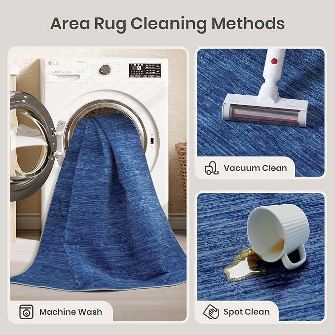 Valenrug Washable Rugs 7x9 - Non Slip 7x9 Area Rugs for Living Room, Stain Resistant Area Rugs for Bedroom, Foldable Machine Washable Area Rug(7'x9', Navy)