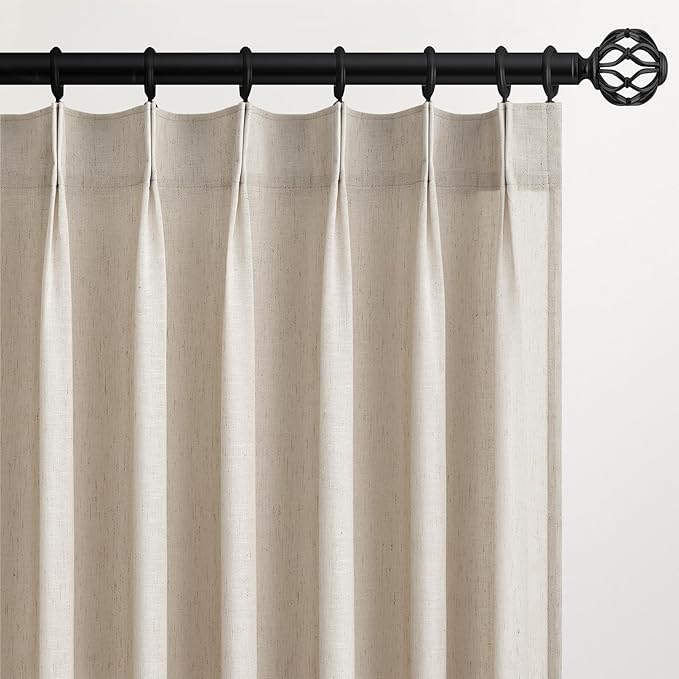 Topfinel Pinch Pleated Curtains 54 Inches Long 2 Panels Set,Oatmeal Semi Sheer Blend Fabric Farmhouse Cozy Rustic Western Home Decor Curtain Drapes for Living Room Bedroom,40x54 inch Length,Apricot