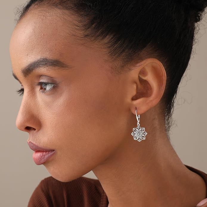LeCalla 925 Sterling Silver Antique Earrings for Women | Filigree Leverback Dangle Earring | Drop Dangle Earrings for Women | Oxidized Silver Jewelry for Her Mom Wife