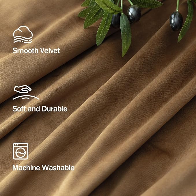 Pitalk Velvet Black Out Curtains Gold Brown for Bedroom Thermal Soundproof Noise Reducing Drape for Nursery Living Room Darkening Privacy Luxury Home Decor Back Tab 63 Inch Length 2 Panel Golden Brown