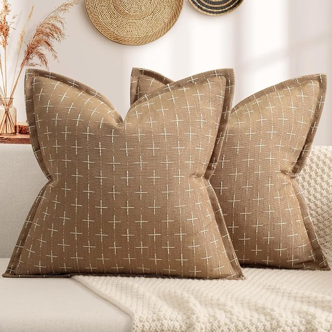 ZWJD Throw Pillow Pillow Covers 20x20 Set of 2 Soft Polyester Textured Pillow Covers with Stylish Flange Edge Cozy Farmhouse Throw Pillows for Couch Bed Sofa Living Room