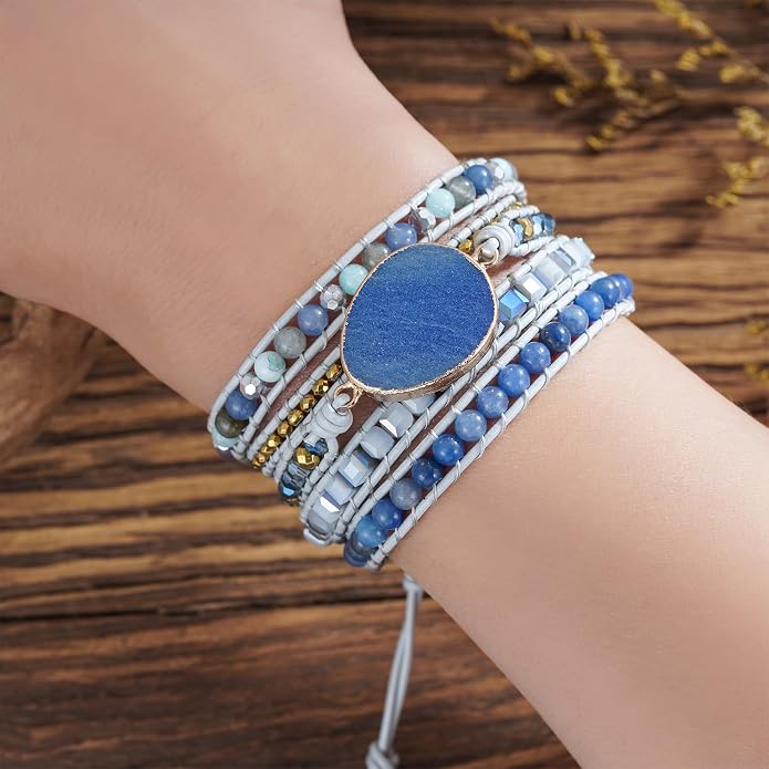 Plumiss Women Boho Handmade Natural Stone Crystal Leather Bead Wrap Bracelets Collection