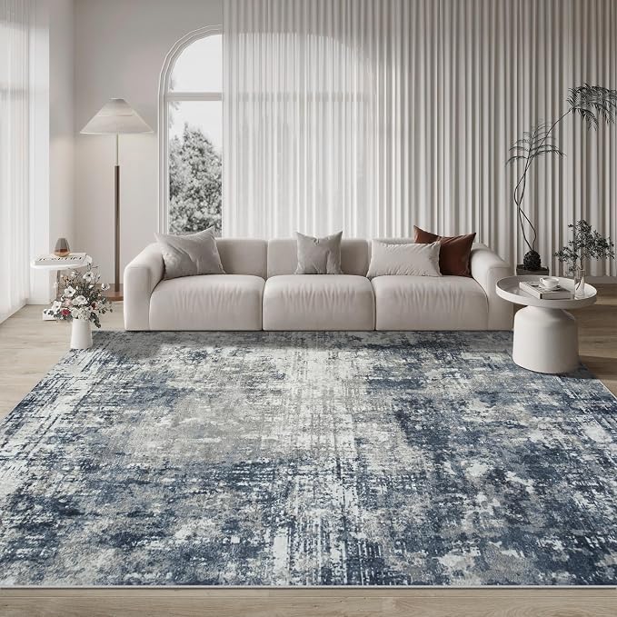 9x12 Area Rugs for Living Room Rug Washable: Modern Large Rug for Dining Room Bedroom Carpet Non Slip 9 by 12 Indoor Abstract Nursery Home Office Blue Grey