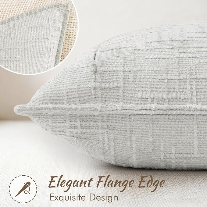 decorUhome Chenille Throw Pillow Covers 24x24 Set of 2,Light Grey | Soft Texture, Slubby Modern Design, Flange Edges, Cozy Accent Pillow Covers for Couch, Sofa, Bed, Living Room