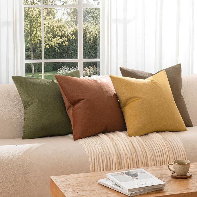 a moment Waterproof Throw Pillow Covers Set of 4,22x22 Inch Outdoor Stain Resistant Pet Friendly Pillowcases Cushion Covers for Patio Sofa and Living Room,Amber Woods