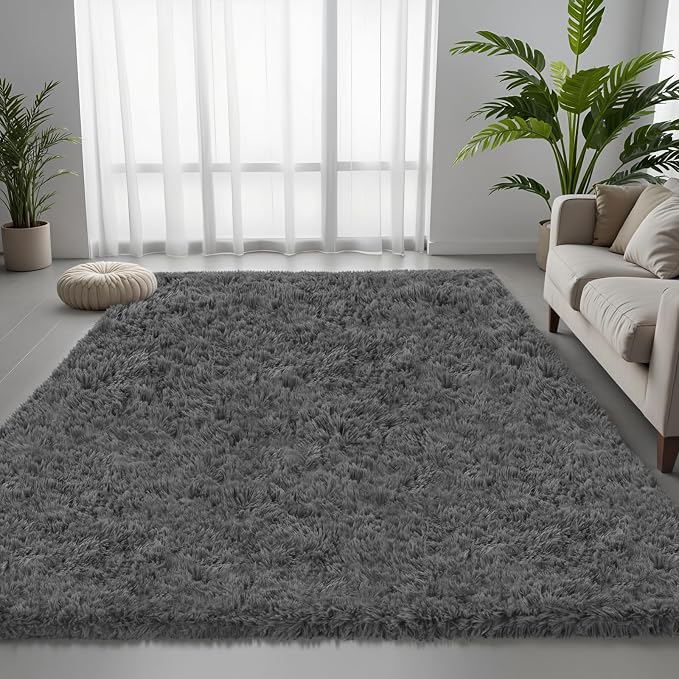 6x9 Area Rug for Living Room, Ultra Soft Fluffy Shag Rugs for Bedroom, Non-Slip Large Fuzzy Plush Rug Indoor Floor Carpet for Nursery Kids Office Dorm Modern Decor, Dark Gray