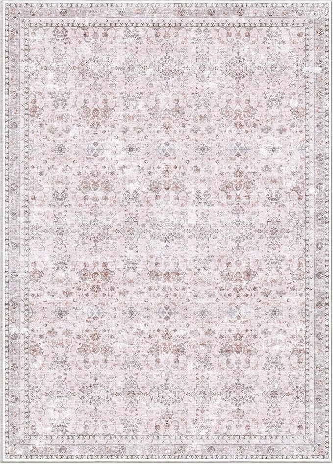 Sasttie 5x7 Area Rugs, Ultra-Soft Washable Rug, Low Pile Foldable Thin Carpets with Non-Slip Backing, Skin-Friendly Stain Resistant Carpet for Living Room, Bedroom, Kitchen, Dorm, 5x7, Pink