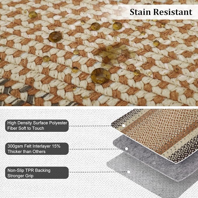 RUGSREAL Entryway Area Rug 2x3 Small Rug Machine Washable Bedroom Area Rug Non Slip Bathroom Mat Stain Resistant Kitchen Mat Farmhouse Carpet Modern Rustic Rug for Living Room Dining Room, Sand/Bronze