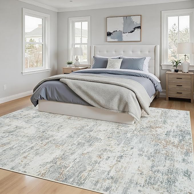 5x7 Area Rugs Living Room Rug Modern Abstract Neutral Washable Rugs Non Slip Soft Carpet Large Area Rug Low Pile Stain Resistant Non Shedding for Bedroom Nursery Dining Room Home Office Gray Brown