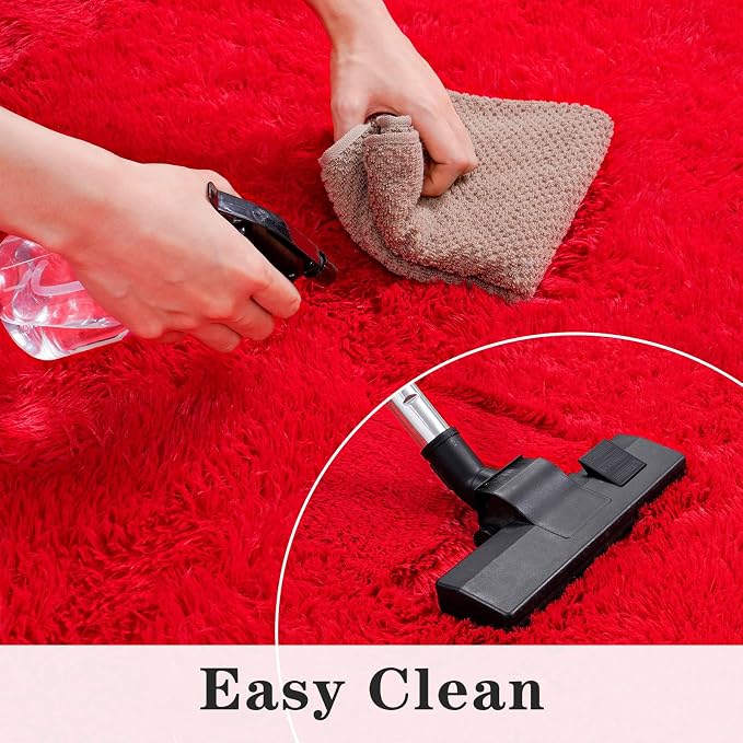 Dssimo Red Rug for Bedroom 6x9 Large Area Rugs for Living Room Shaggy | Soft Fluffy Bedside Indoor Floor Carpet for Kids,Girls Boys and Teens Deco Christmas Aesthetic for Dorm Nursery Classroom