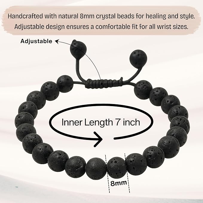 Amazing Gemstone Lava Stone Bracelet for Women Men's Gifts - Protection Healing Crystal Bracelet - 8mm Gemstones Beaded Adjustable Bracelet Pulseras para Hombres Mujer Stocking Stuffers