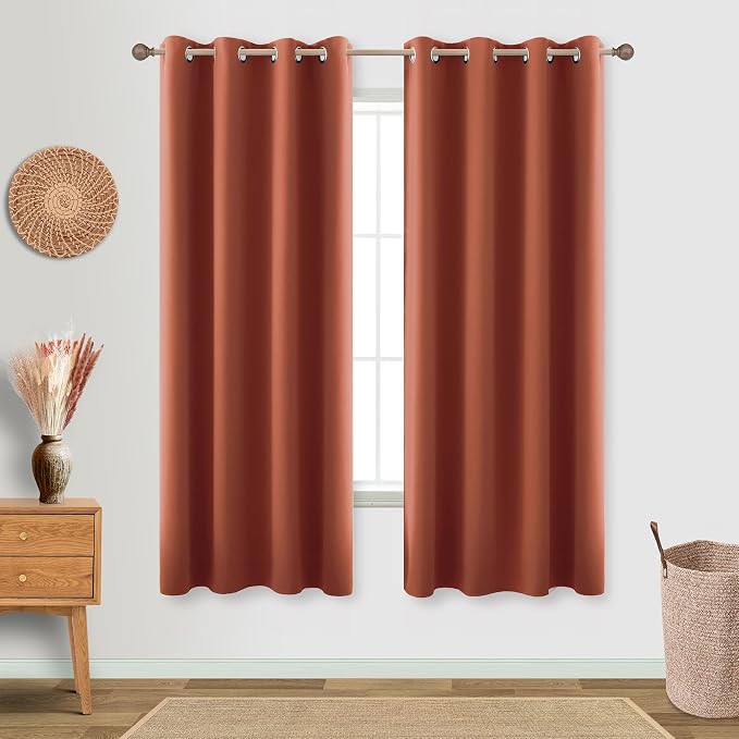 KOUFALL Burnt Orange Grommet Curtains 52x63 Inch Length