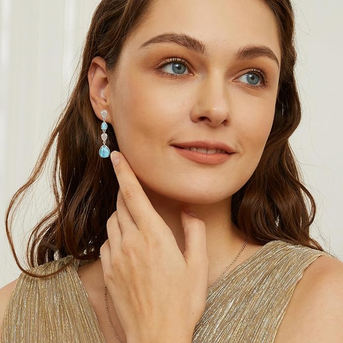Natural Abalone Dangle Earrings with Halo CZ Leverback Earrings for Women Hypoallergenic Fashion Jewelry