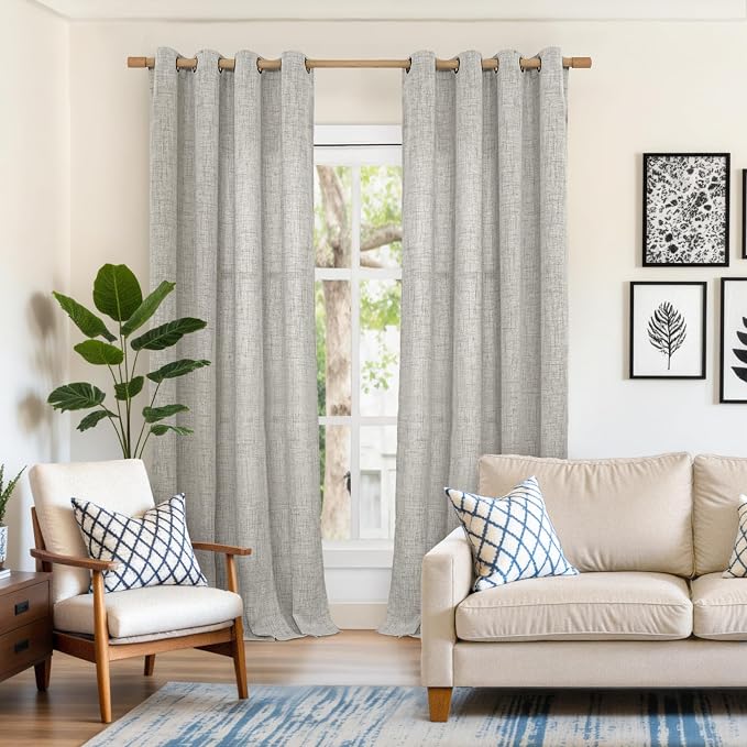YoungsTex Dark Grey Curtains 98 Inches Long, Linen Drapes Light Filtering | Grommet Semi Sheer Window Treatments Floor Length for Living Room Bedroom, 2 Panels, 52 X 98 Inch
