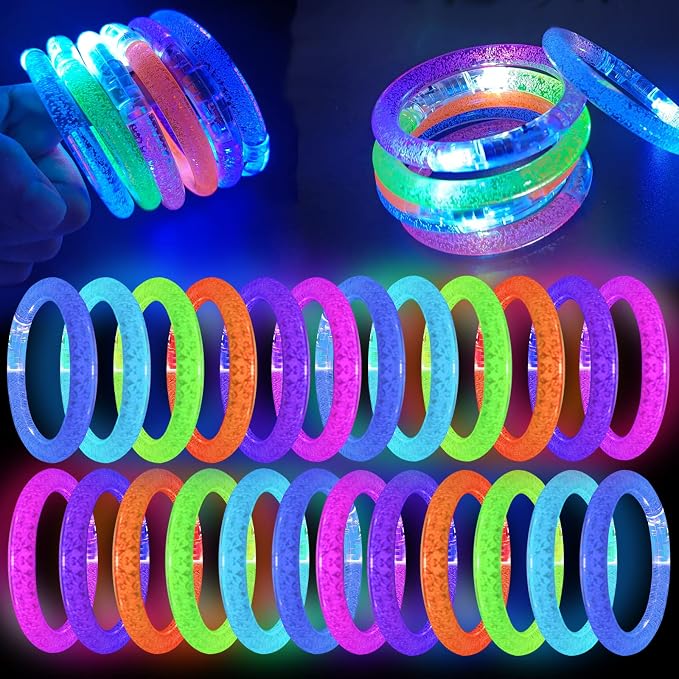 30 Pcs Glow In The Dark Bracelets, 6 Colors LED Bracelets Bulk for Adults, Glow Neon Party Supplies for Carnival Halloween Christmas Birthday Wedding
