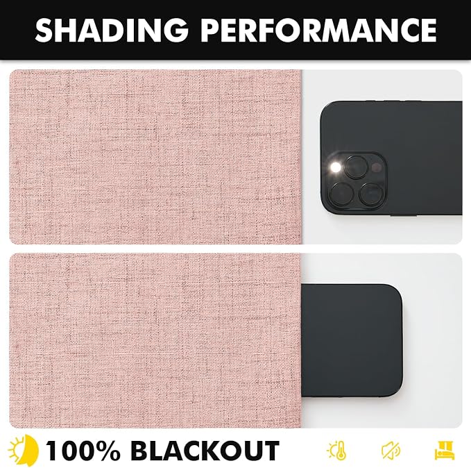 MIULEE 100% Blackout Linen Curtains 42 x 90 Inch Blush Pink 2 Panels | Thermal Insulated, Room Darkening Drapes for Bedroom Living Room, Back Tab Rod Pocket Pinch Pleated, Solid Luxury Decor