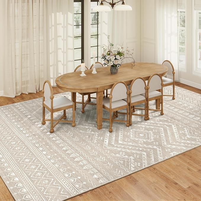 Miukiki 9x12 Area Rug for Living Room Moroccan Washable Rugs Non Slip Indoor Floor Carpet Foldable Large Soft Area Rug for Dining Room Bedroom with Low Pile(Brown,9'x12')