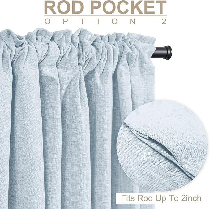 100% Blackout Shield Chambray Blue Linen Blackout Curtains for Bedroom 102 Inches Long, Back Tab/Rod Pocket Living Room Drapes, Thermal Insulated Blackout Curtains 2 Panels Set, 50" W x 102" L