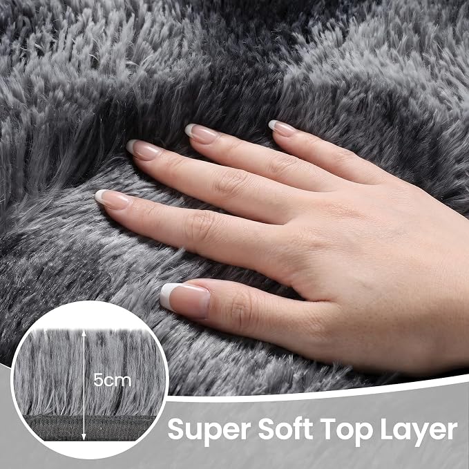 Sour Lemon 10x14 Area Rugs for Bedroom Living Room, Fluffy Shag Grey | Large Shaggy Carpet, Soft Plush Furry Bedside, Anti Slip, Washable Area Modern Rugs Floor Mat for Kids Girls Boys Living Room