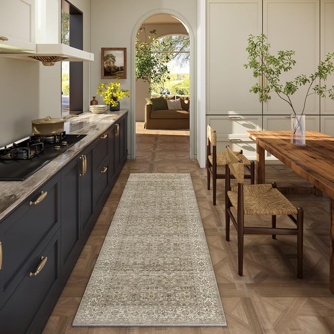 Machine Washable Kitchen Runner Rugs: 2'6"x8' Hallway Rug Stain Resistant Non Slip Low Pile Soft Carpet Runners for Hallways Indoor Entryway Kitchen Laundry Room Bedroom Bathroom Farmhouse