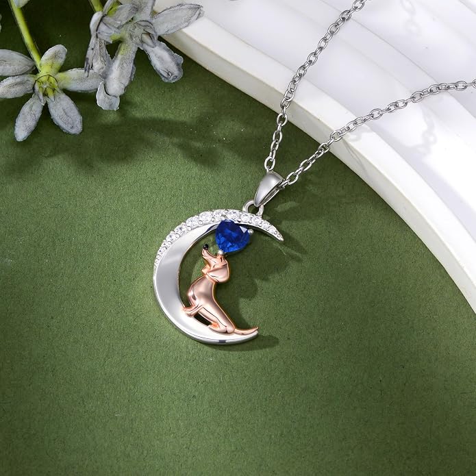 PROESS Animal Birthstone Necklace 925 Sterling Silver Otter/Axolotl/Hippo/Elephant/Dachshund/Monkey/Red Panda Pendant Necklace Animal Birthstone Jewelry Gifts for Women